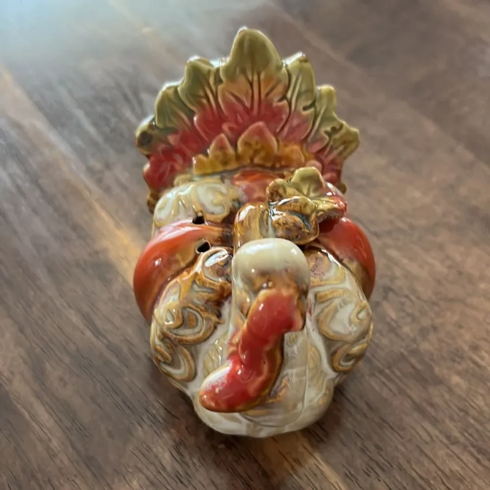 Set of 2 Turkey/1 Pumpkin Interchangeable Salt & Pepper Ceramic Painted Shakers